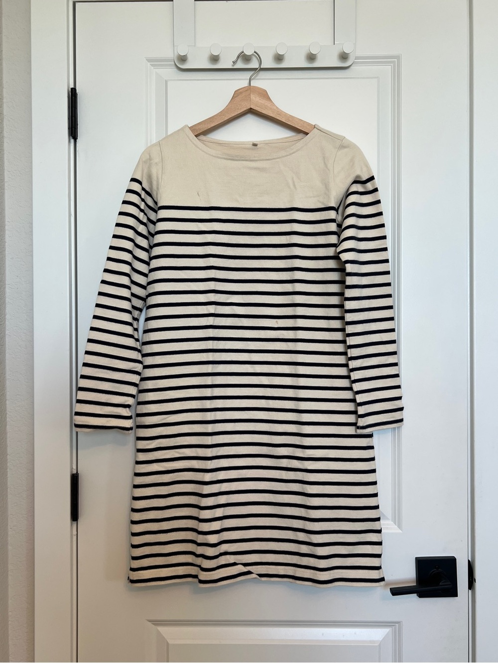 Muji Cream and Black Striped Boatneck Shift Dress